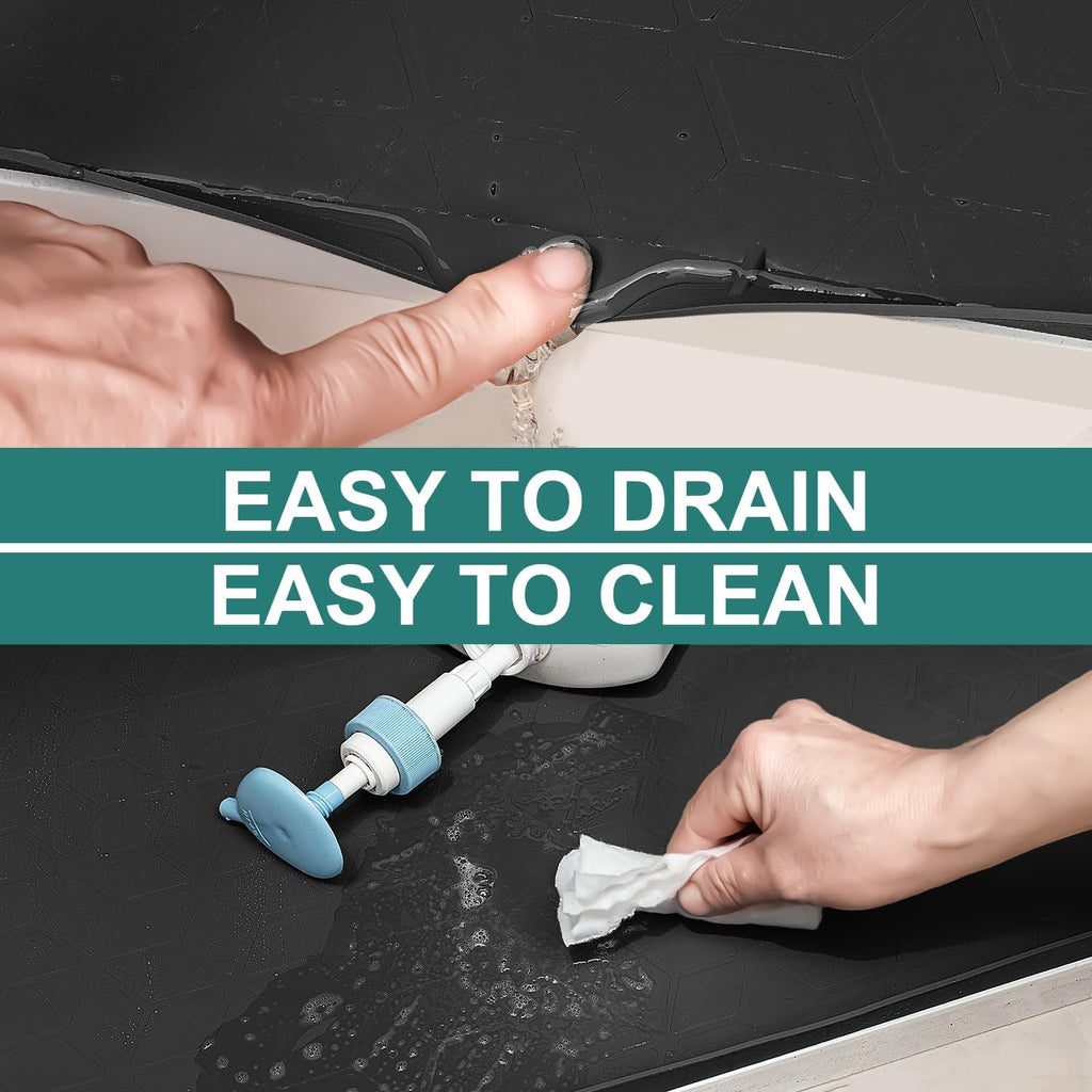 Under Sink Mat, 28" x 22" Waterproof Silicone Under Sink Tray for Kitchen & Laundry Cabinets, Kitchen Cabinet Shelf Protector, Up to 3 Gallons Liquid, Fits 36 inch Standard Cabinet (Black)