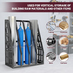 Vertical Long Parts Storage Rack, 1,500 lb Capacity, 4-Bay Black Steel Bar/Lumber Rack with Safety Chain, 48" W x 24" D x 60" H for Garage/Workshop/Factory