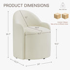 Upholstered Dining Chairs with Casters, No Assembly Modern Dining Room Chairs Accent Vanity Chair with 5 Wheels & Round Backrest for Bedroom, Living Room, Dressing, Linen Fabric, Set of 2