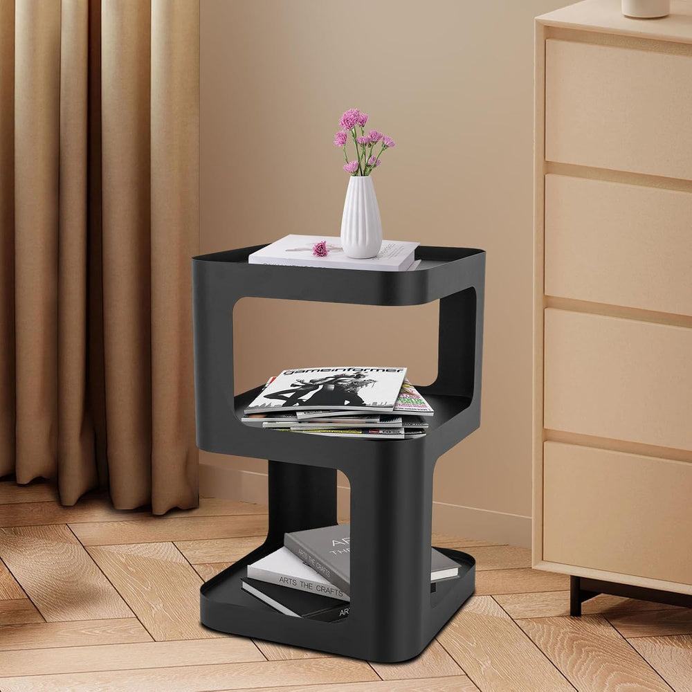 3 Tier Side Table, Black Carbon Steel End Table, Freestanding Modern Bedside ...