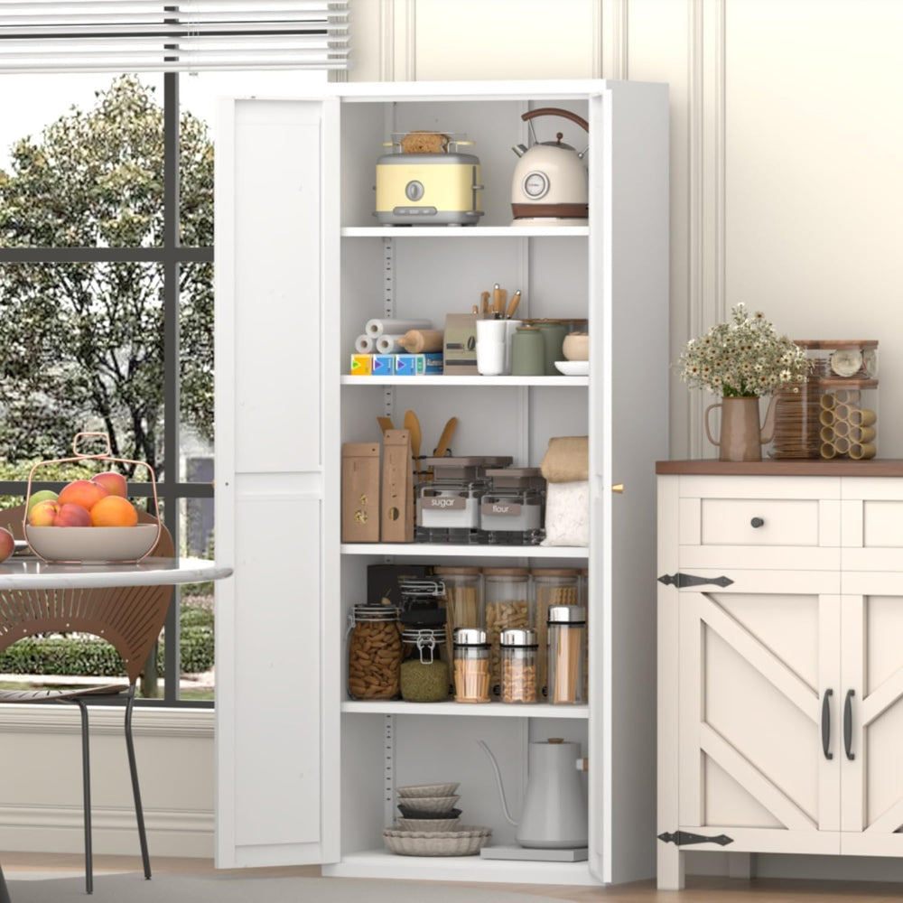 Extra Tall 2-Door Metal Storage Cabinet, 71-Inch Pantry Cabinet with Adjustab...