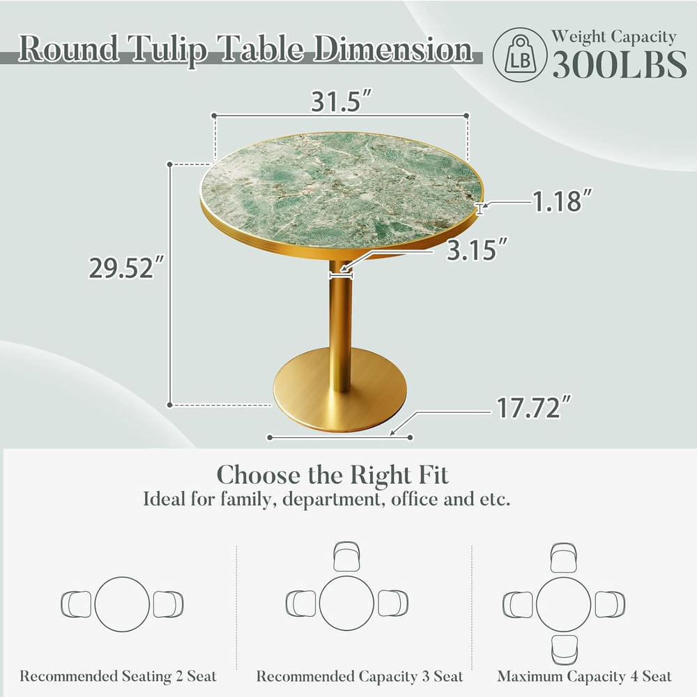 31.5'' Tulip Table, Round Pedestal Dining Table with Sintered Stone T...