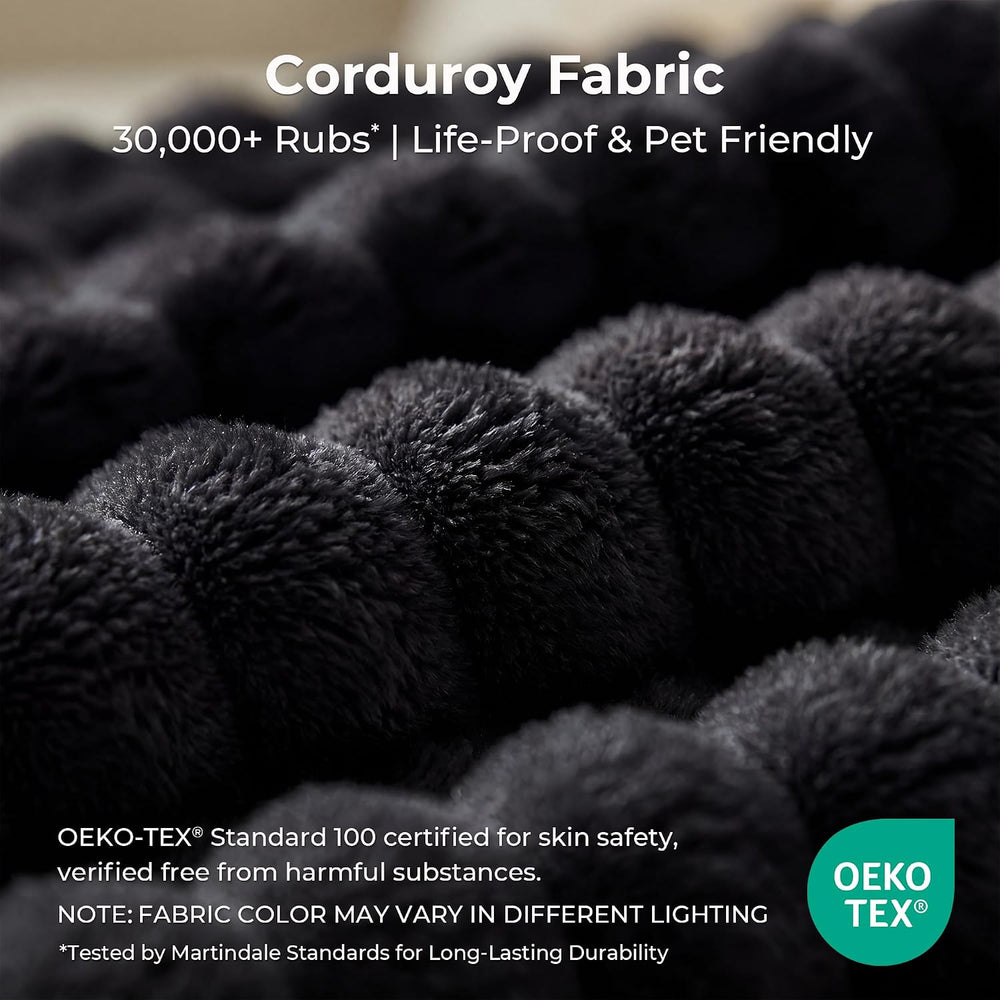 LIKIMIO Liorin Plush 71" Floor Loveseat Sofa Black Corduroy No Assembly ...