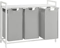 VASAGLE Laundry Hamper, Laundry Basket, Laundry Sorter with 3 Pull-Out and Removable Bags, Shelf, Metal Frame, 3 x 10.6 Gallons (40 L), 36.4 x 13 x 28.4 Inches, Dove Gray and Cloud White UBLH301W03