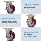 SY America 5" X 2" Casters Wheels,Heavy Duty Casters Set of 4，Polyurethane on Aluminum Wheels,2 Swivel 2 Swivel w/Top Lock Brake Casters,4400 LBS Load Capacity
