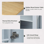 Kitchen Cart with Rubber Wood Drop-Leaf Countertop,Cabinet Door Internal Storage Racks,Kitchen Island on 5 Wheels with Storage Cabinet and 3 Drawers for Dinning Room, Black (Grey+ Blue)