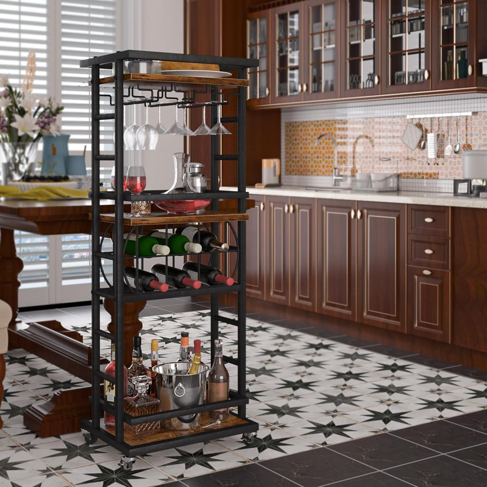 4 Tier Bar Cart for Home with Wheels,Home Bar Serving Cart, Rolling Mini Wine...