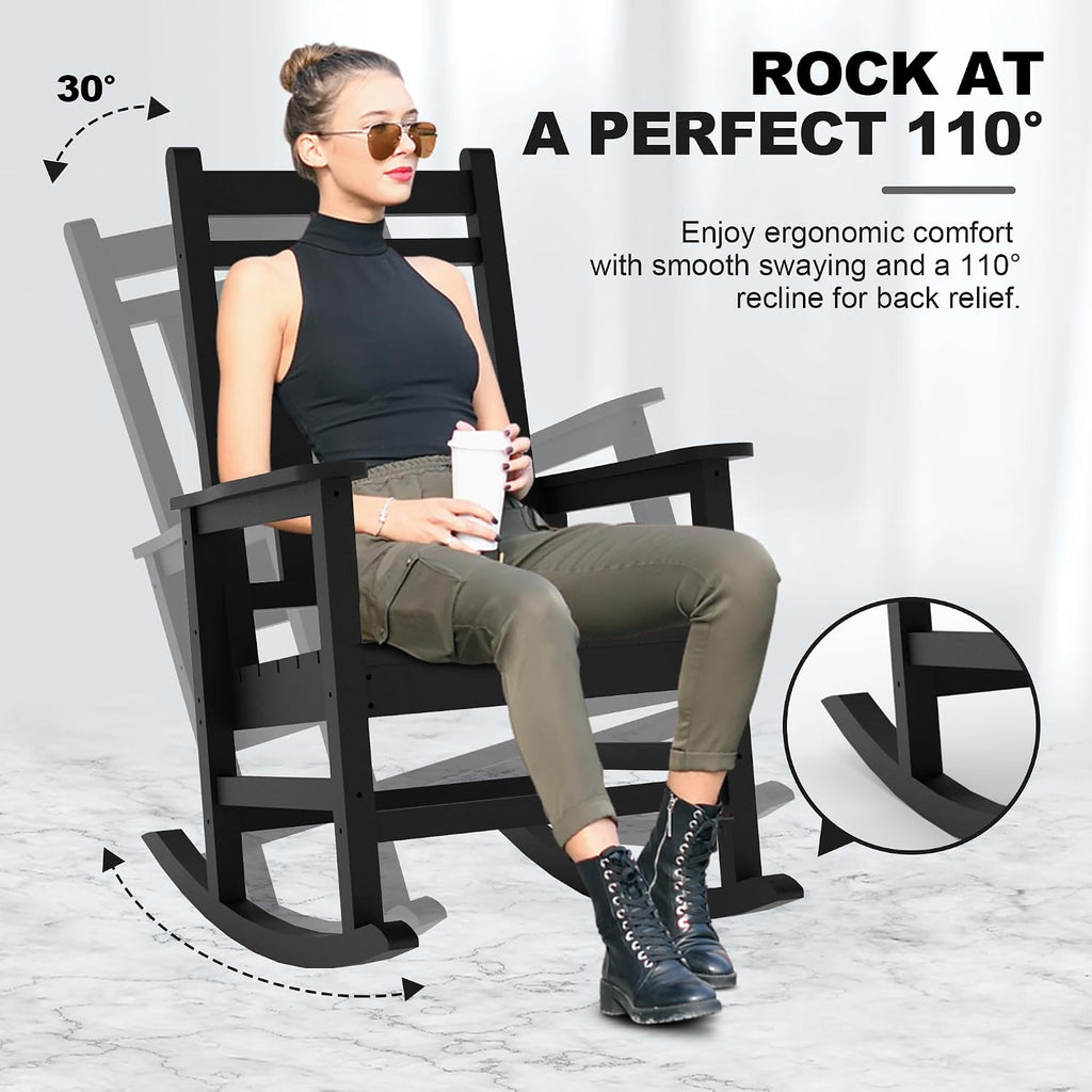 Outdoor HDPE Rocking Chairs, HDPE Oversized Patio Rocking Chairs, All Weather Resistant Porch Rocker, Heavy Duty Front Plastic Rockers for Outside