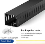 ZhiYo H1.4 x W1.6in Server Rack Cable Management Raceway, 94.5in(6X L15.7in) Cable Raceway Kit, Electrically Safe PVC Open Slot Wire Cord Hider for Under Desk/Computer/Network Cords, Black