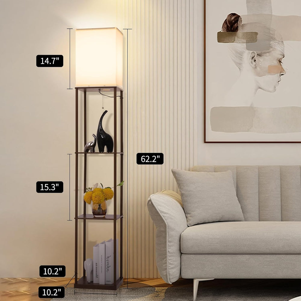Gupuzm Floor Lamp with Shelves, Modern Square Standing Lamp with 3 Color Temp...