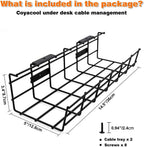 Under Desk Cable Management- 6 Pack Cord Organizer. Metal Wire Cable Management Tray for Office, Studio and Home. Super Sturdy Under Table Cable Managements - Black Cable Organizer
