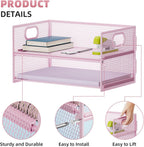 Marbrasse 2 Tier Paper Organizer Letter Tray, Mesh File Organizer with Handle, Paper Sorter Desk Organizer for Home Office Supplies - Pink