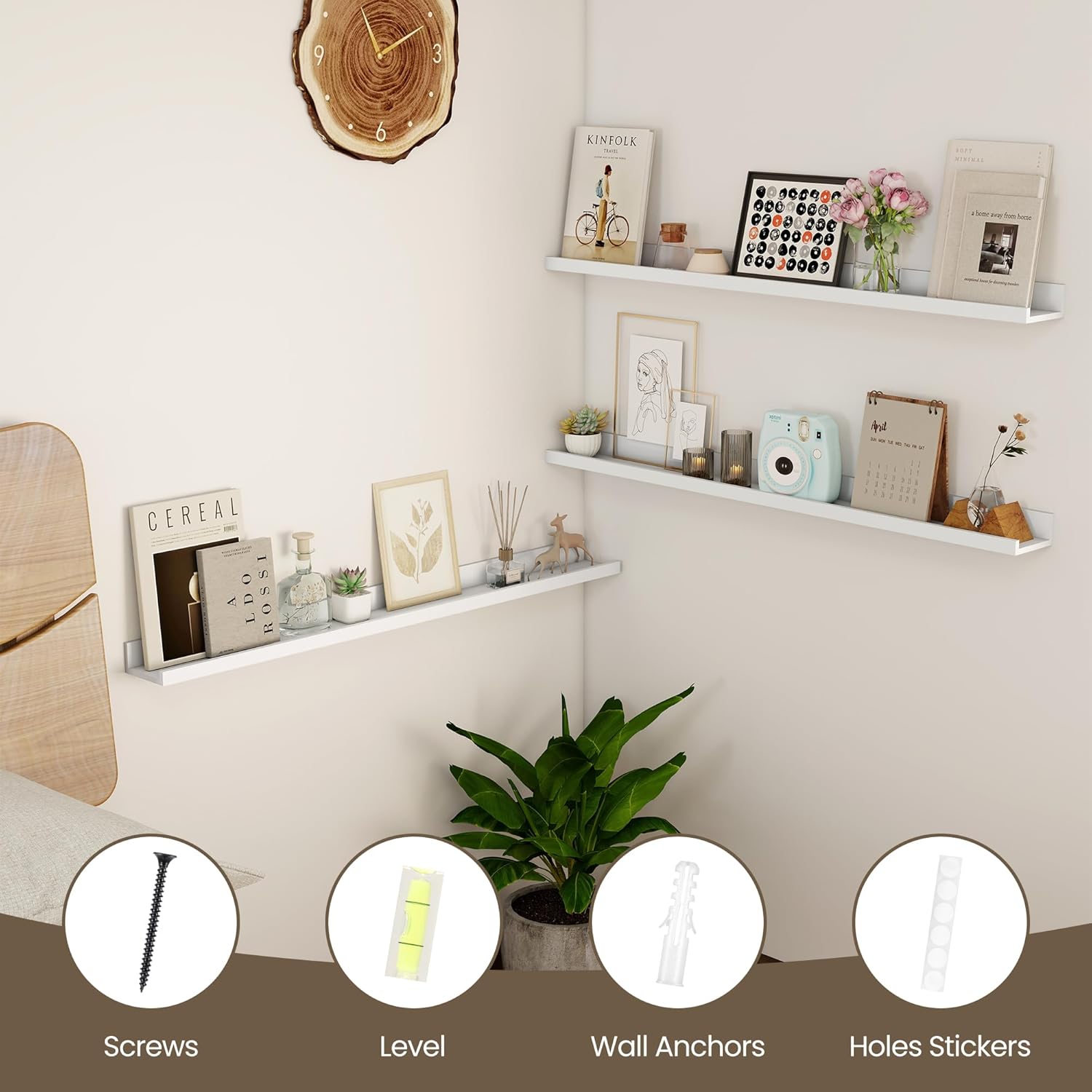 Axeman Floating Shelves for Wall - Picture Ledge Shelf Set of 2-36 Inch White Floating Shelves with Lip - Picture Shelf for Wall with Ledge - Photo Ledge Shelves for Pictures Nursery Books