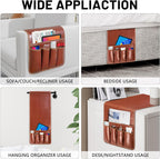 Non-slip Couch Organizer Armchair Caddy, Artificial Leather TV Remote Control Holder Bedside Caddy with 5 Pockets for Key Glasses Phone Magazine Holders.