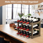 Bamboo Wine Rack, Sturdy and Durable Wine Storage Cabinet Shelf, Wine Racks Countertop for Pantry - 3 Tiers 12 Bottle Wine Rack, Moca