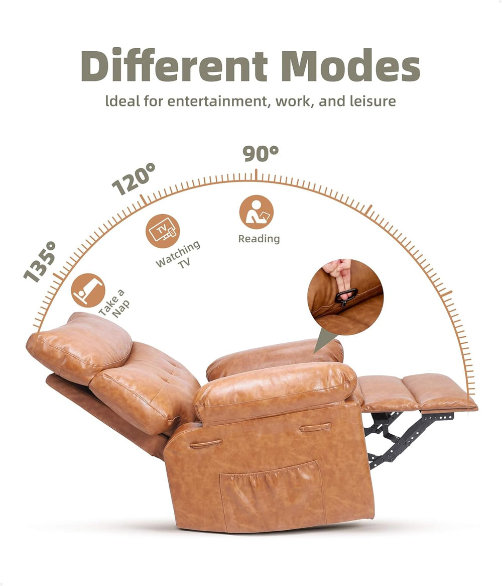 GarveeHome Leather Recliner Chair - Heat and Massage, Swivel Rocker Manual Re...