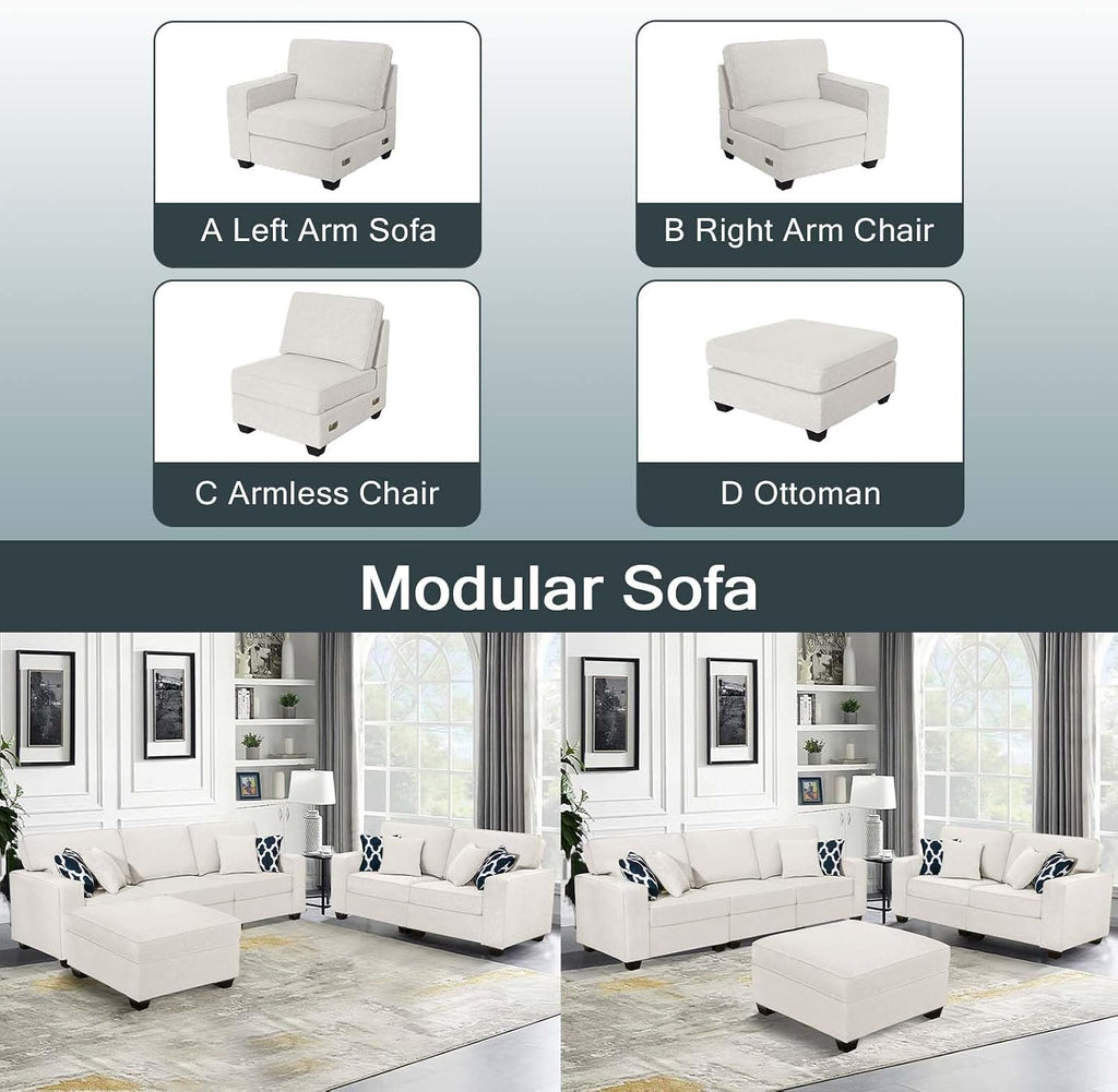 Legend Vansen Oversized Modular Sectional Sofa,U/L‑Shaped Reversible Couch with Ottoman,Deep Seat Plush Polyester Sofa for Living Room,6‑Seater,Cream