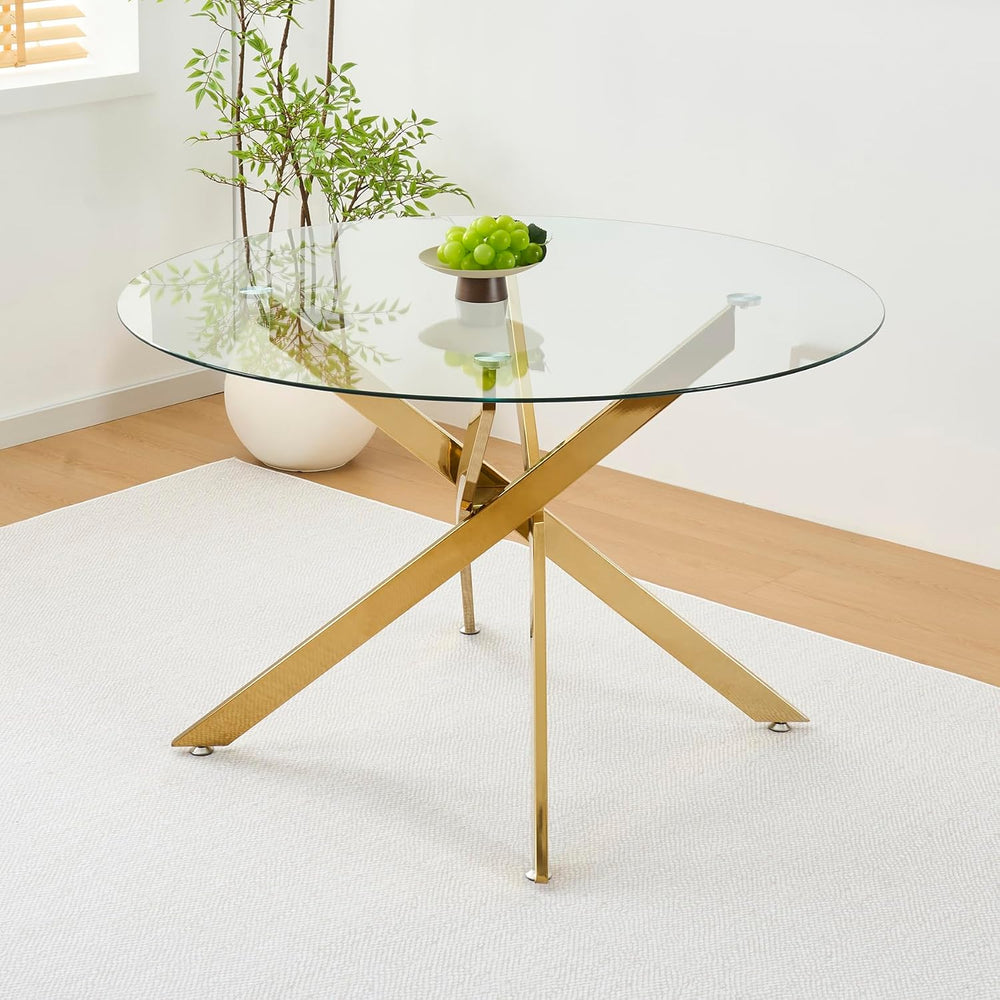 Henf 5 Piece Round Glass Dining Table Set for 4, Modern 47" Round Dining...