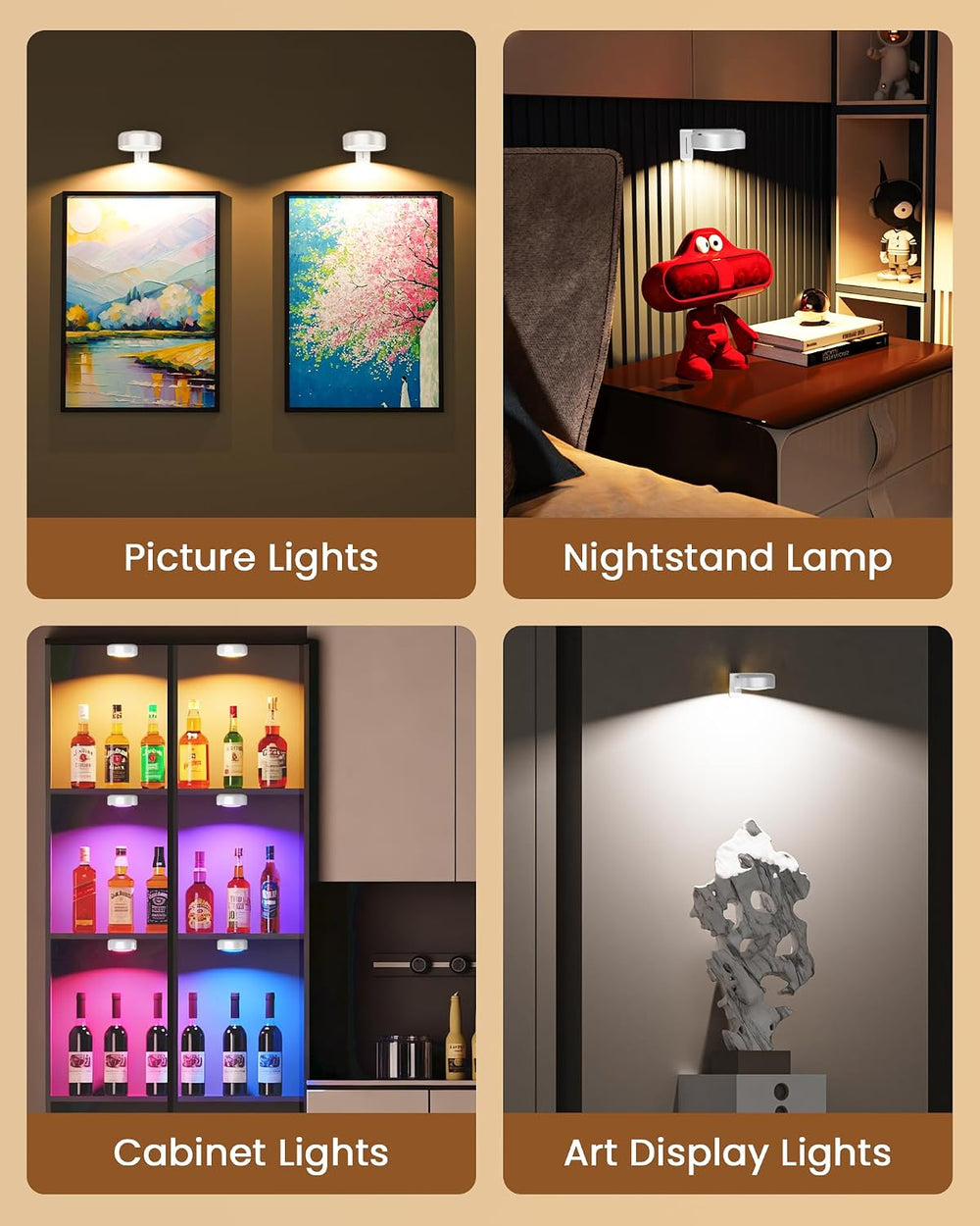 Picture Lights for Wall,Wireless 2000mAh Rechargeable Magnetic LED Puck Light...