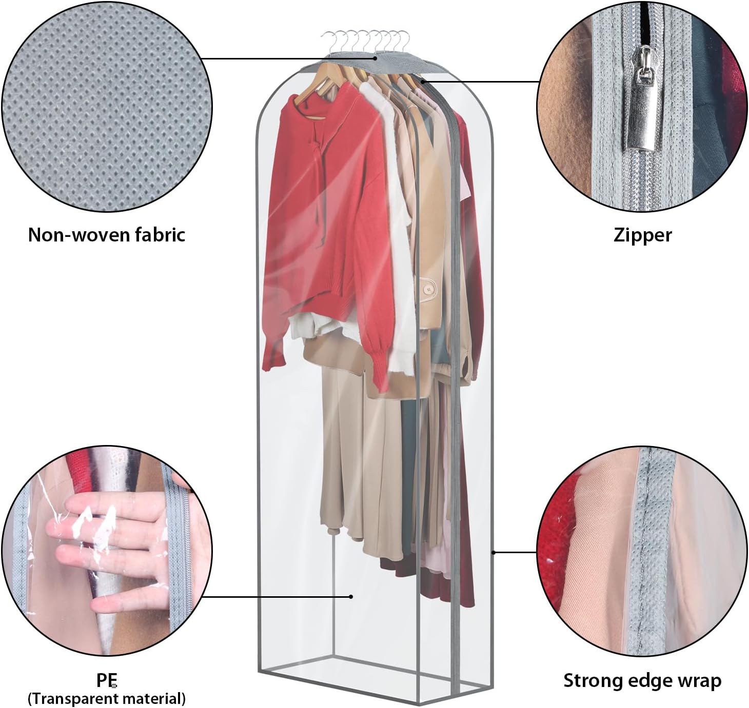Zilink Fur Coat Storage Bags Dress Bags for Gowns Long 60 in, 4 Pack | 10 in Gussted, Wrinkle Free, Breathable, Mink Coat Storage Bag for Hanging Clothes for Leather Jacket Fur Puffy Dress