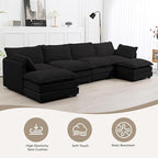ROWHY 148'' Sectional Cloud Couch with 2 Ottomans, Oversized 4 Seat Sleeper Sofa with 2 Throw Pillows, Convertible Upholstered U Shaped Cozy Sofa Furniture Set for Living Room and Office, Black