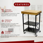Origami RBT Series Steel-Frame Folding Kitchen Cart with Wheels, 3-Tier Shelves, Black - 200 lbs Capacity, Pre-Assembled Foldable Rolling Island, Portable for Indoor and Outdoor Use