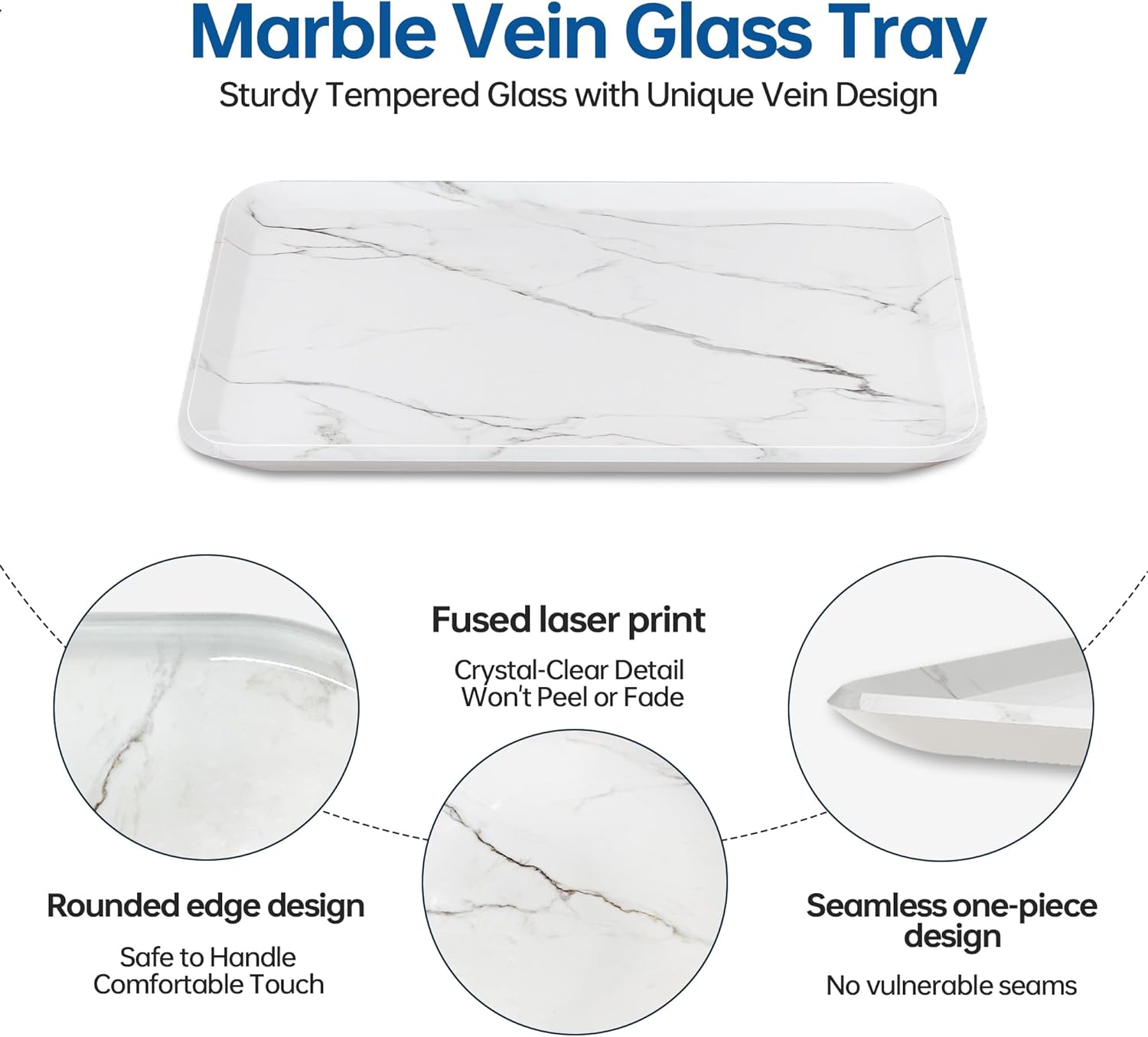 Vanity Decorative Tray, 12" x 8" White Marble Pattern Perfume Tray, Bathroom & Countertop Organizer for Soap, Jewelry, Candle