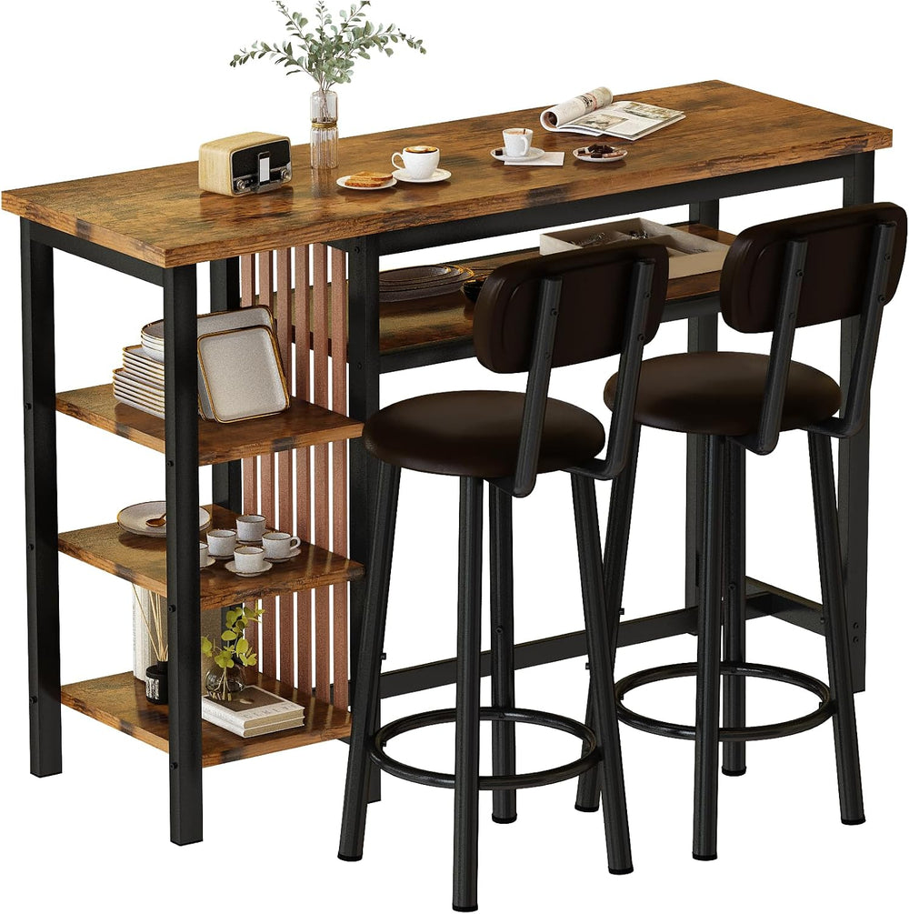 Bar Table and Chairs Set, 47'' Counter Height Dining Table Set with S...