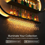 Wine Rack Wall Mounted, 4 Tier Wall Wine Rack with LED Light, Modern Wine Bottle Holder with Wine Glass Hooks, S-shaped Hanging Liquor Storage Display Shelf for Bar (47.24'' * 7.87'' * 59.05'')