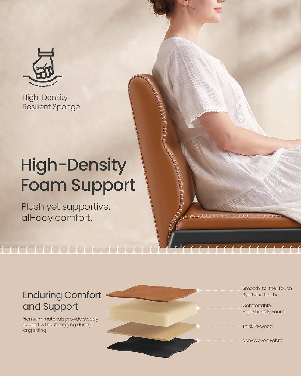 VASAGLE Dining Chairs Set of 4, Upholstered Kitchen Chairs | Synthetic Leathe...