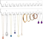 13.8 inch Acrylic Necklace Holder 2 Pack Wall Mounted Necklace Organizer Hanging Jewelry Organizer with 12 Hooks for Necklaces, Bracelets, Rings and Bangles Display