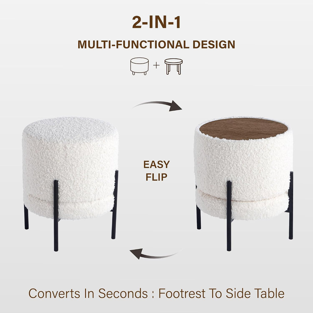 Get Set Style Multifunctional Ottoman with Side Table, Soft Round Footrest St...