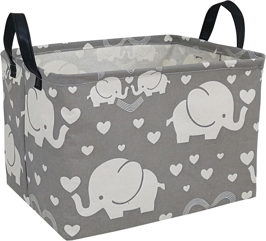 Storage Basket Home Shelf Basket Kids Organizer Box Clothes Laundry Hamper Nursery Bin Gift Laundry Basket with Handles for Home (love elephant)