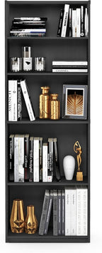 Furinno Jaya Book Shelf, 5-Tier Bookshelf, Bookcase with Adjustable Shelves, 9.5 x 24.5 x 71.2, for Organization and Storage, for Living Room, Bedroom, Home Office, Blackwood