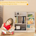 Gray Nursery Bookshelf for Kids 3 Tier Wood Shelf 4 Sling Baby Toddler Bookcase Book Rack with Adjustable Shelf for Boy Girl’s Gift Bedroom Playroom Nursery Classroom Church Kindergarten