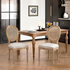French Country Dining Chairs Set of 4,Farmhouse Upholstered Dining Room Chairs with Round Back and Solid Leg,Rattan Kitchen Chairs for Kitchen/Bedroom/Dining Room,Beige