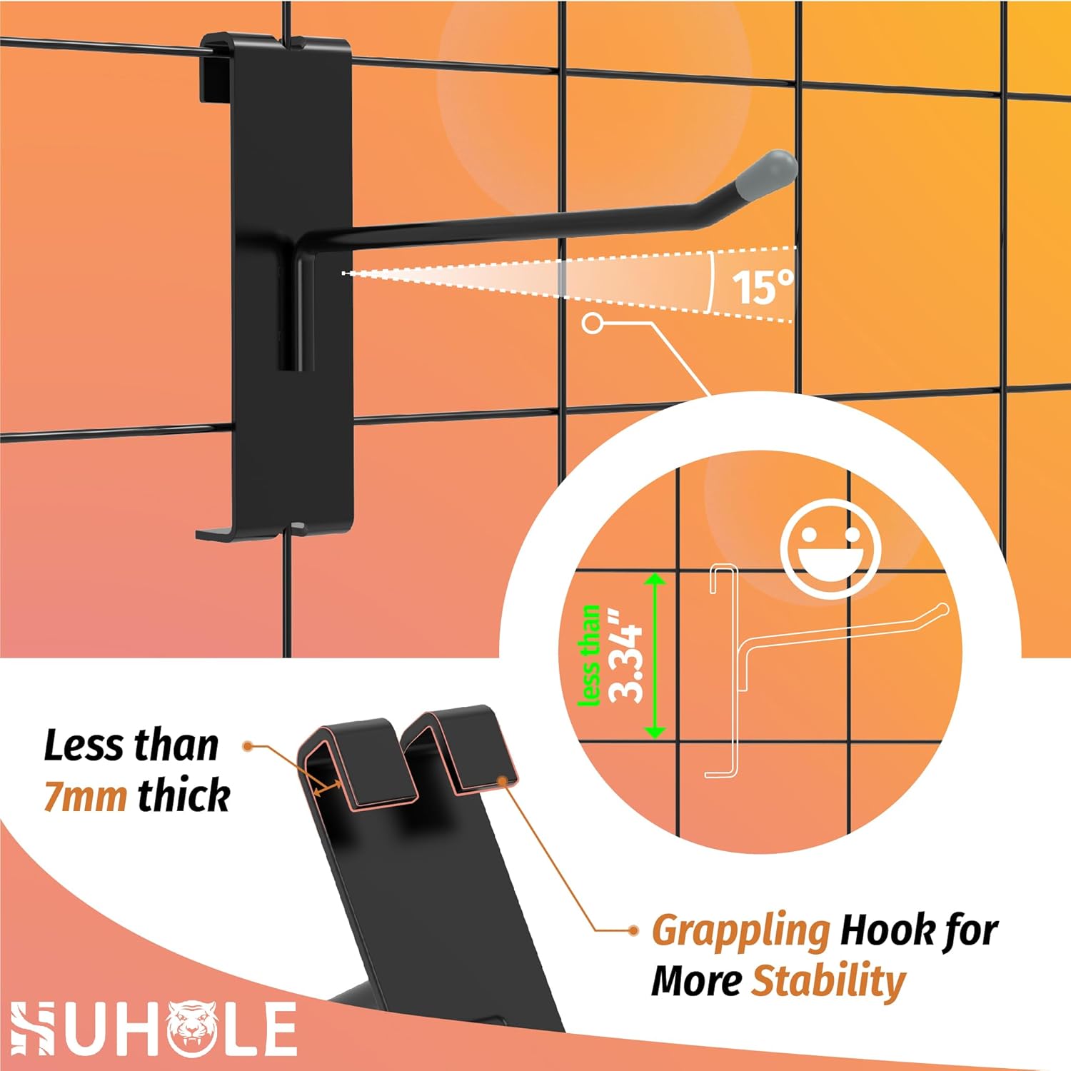 HUHOLE Black Gridwall Hooks 2 Inch, 4 Inch, 6 Inch, 60PC Heavy Duty Grid Wall Accessory, Durable Grid Wall Hook Solution for Tool Organization, Garagre, Retail Display, Hooks for Gridwall Panel