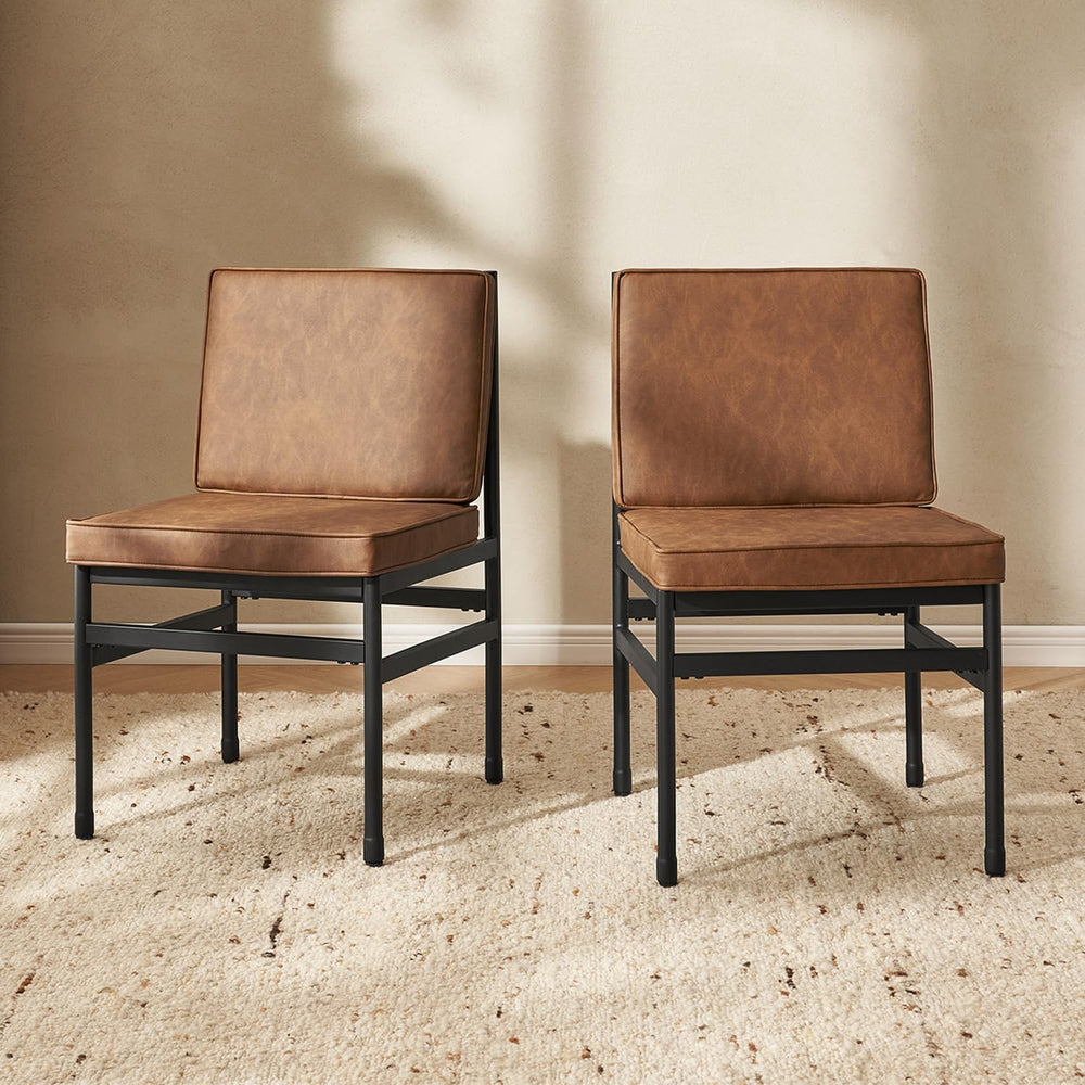 mopio Odelia Brown Faux Leather Dining Chairs Set of 2, Modern Kitchen Chairs...
