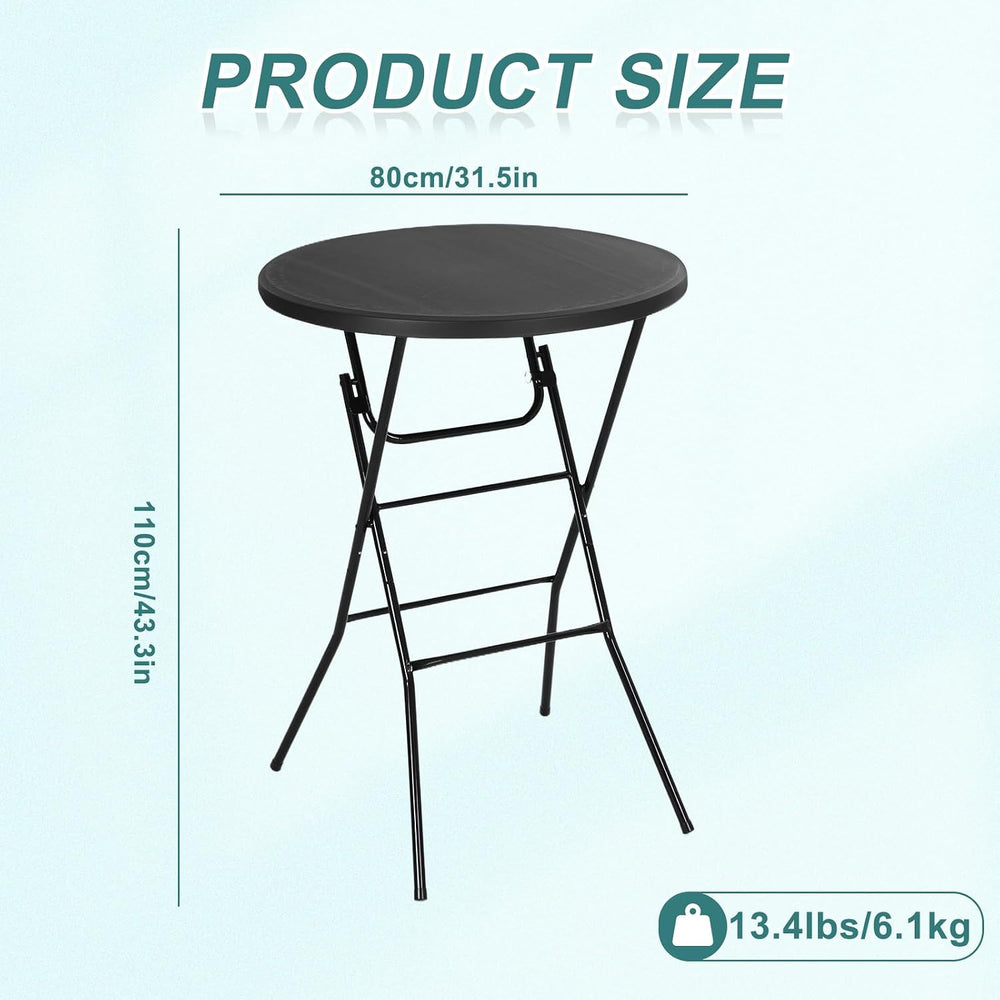 Nice C Plastic High Top Cocktail Table, 31.5" Foldable Bar Table (2P Bla...