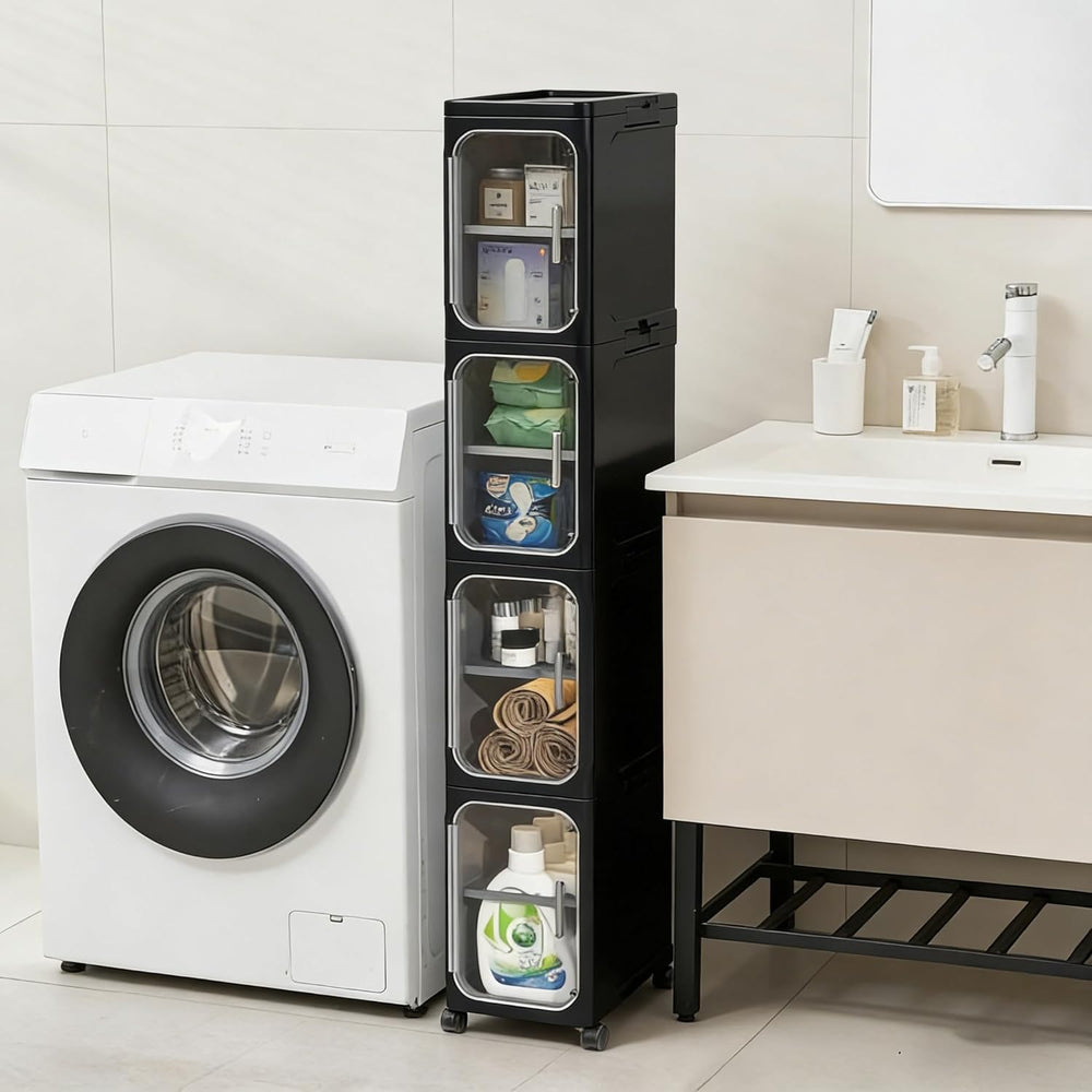 UFORU 4-Tier Tall Narrow Storage Cabinet- Plastic Slim Bathroom Storage Organ...
