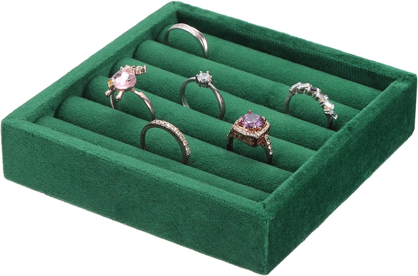 uxcell Stackable Jewelry Storage Tray, Jewelry Tray Drawer Organizer, Small Display Box for Earrings, Necklaces, Rings and Bracelets, Dark Green