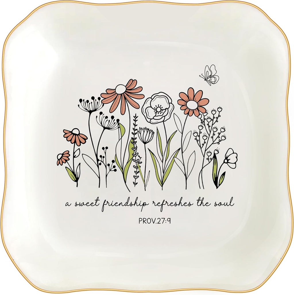 Christian Bible Verse Jewelry Dish Trinket Tray Gifts- Inspirational Ceramic Ring Jewelry Tray Gifts for Women-A Sweet Friendship Refreshes the Soul-Proverbs 27:9 (Inspirational)