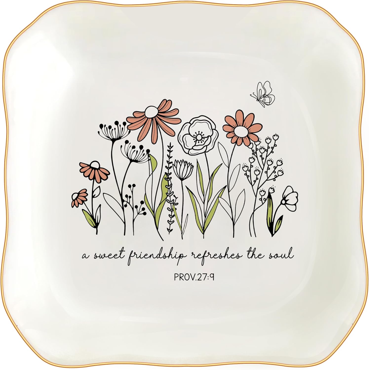 Christian Bible Verse Jewelry Dish Trinket Tray Gifts- Inspirational Ceramic Ring Jewelry Tray Gifts for Women-A Sweet Friendship Refreshes the Soul-Proverbs 27:9 (Inspirational)