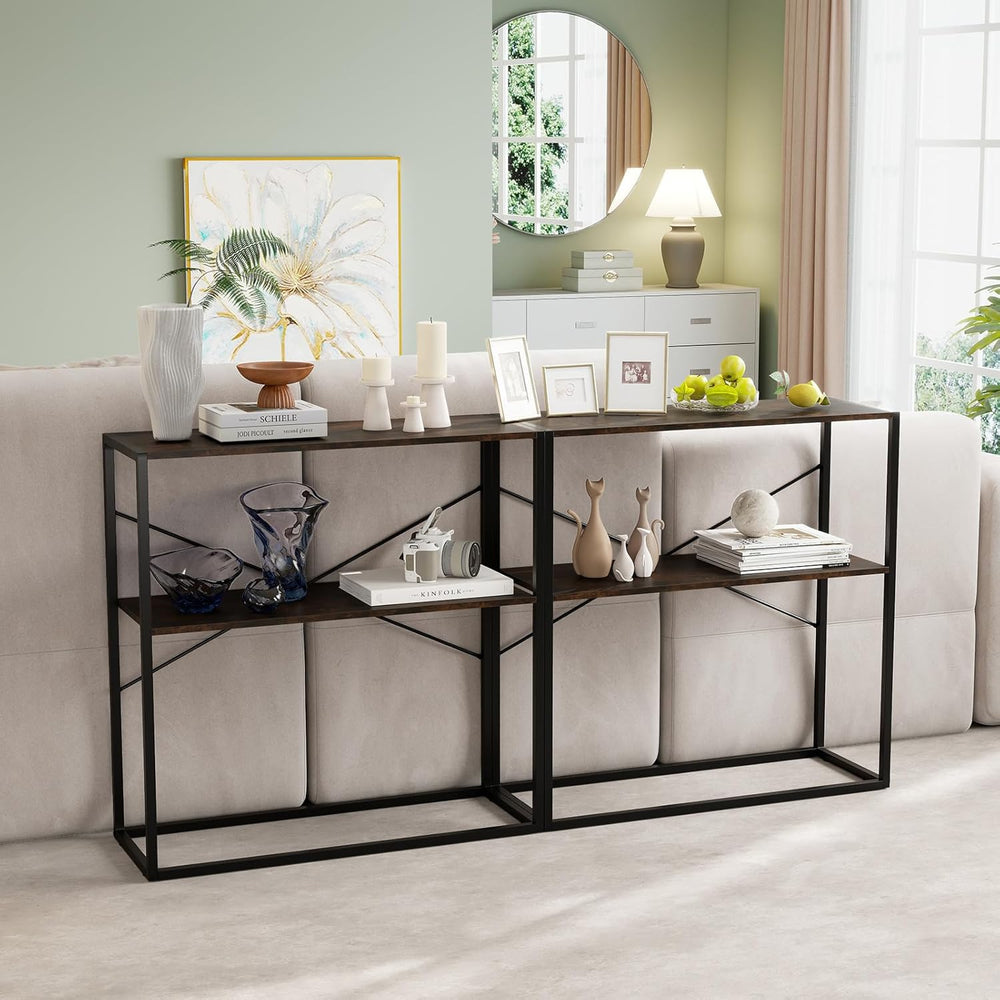 Giantex 36" Narrow Console Table, 2-Tier Entryway Tables with Wood Grain...