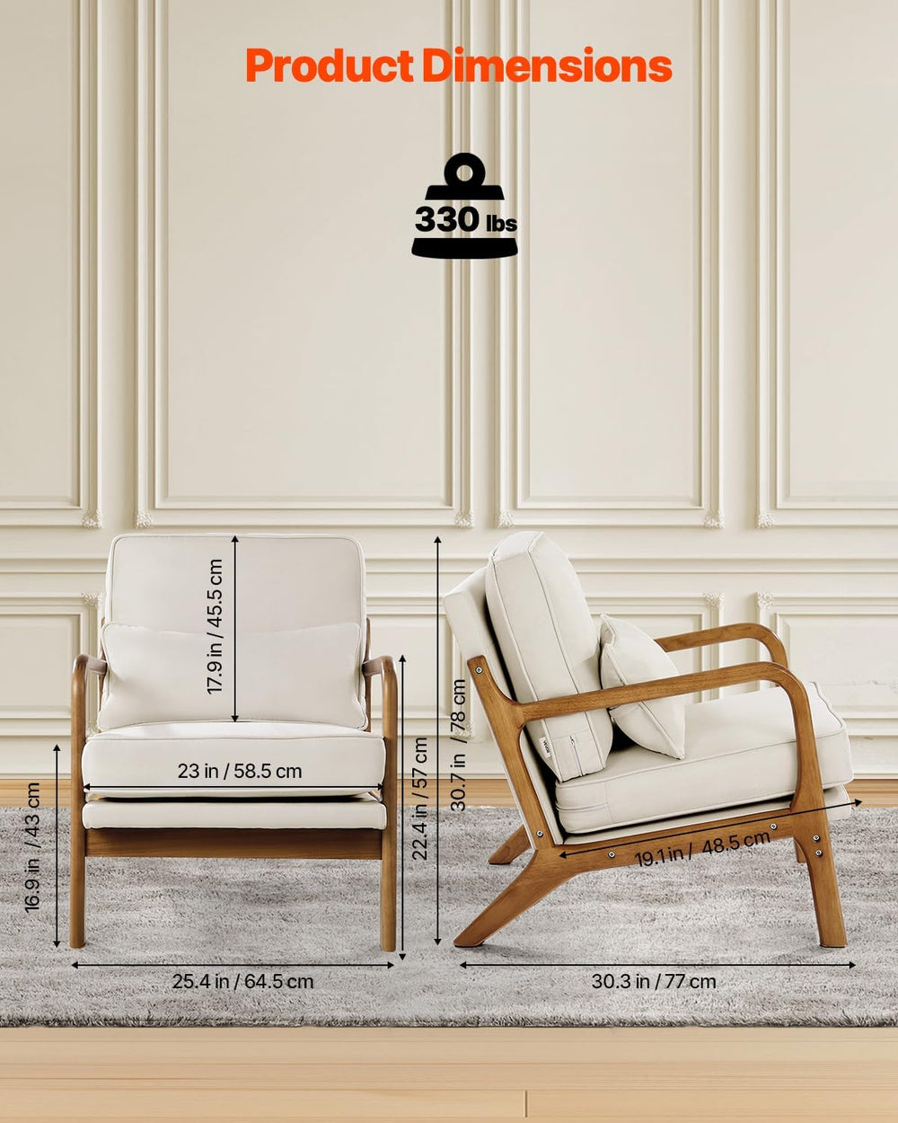 VEVOR Accent Chair, Mid Century Modern Armchair with Solid Wood Frame and Non...