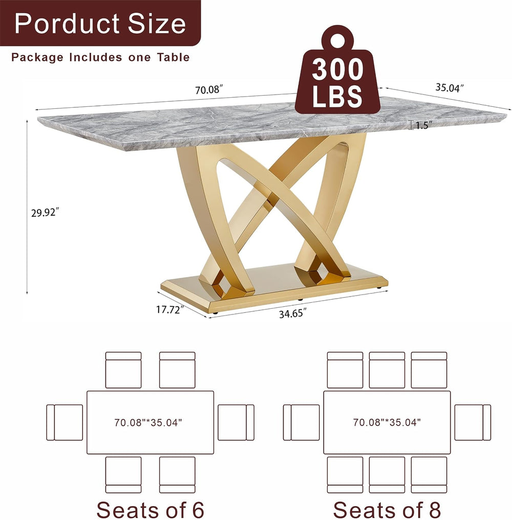 Modern Dining Table 70" Rectangular Kitchen Table with Imitation Marble ...