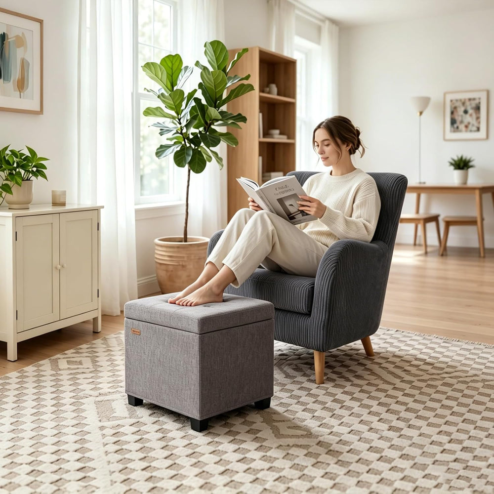ABHENG Steel Frame Square Ottoman with Storage Gray UASND641G | 17.7" x ...