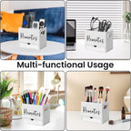 Remote Control Holder, 2 Slot Wooden TV Remote Holder for Table, Remote Box Desk Organizer with Drawers for Home Nightstand Office Supplies (White)