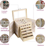 BOOVO Jewelry Box For women, 6 Layer Large Jewelry Organizer With Mirror, Multi-Function Storage Box With Lock, Accessory Holder With 5 Drawers, For Earrings Necklace Ring Bracelet (Pale gold)