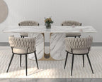 KCC Fabric Dining Chairs Set of 4, Modern Dining Chair with Metal Legs, Woven Upholstered Dining Chairs for Dining Room, Kitchen, Vanity, Living Room (Beige)